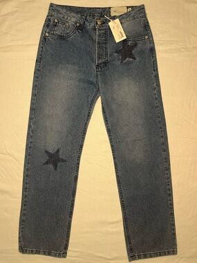 Women's Blue Straight-Leg Jeans with Star Accents